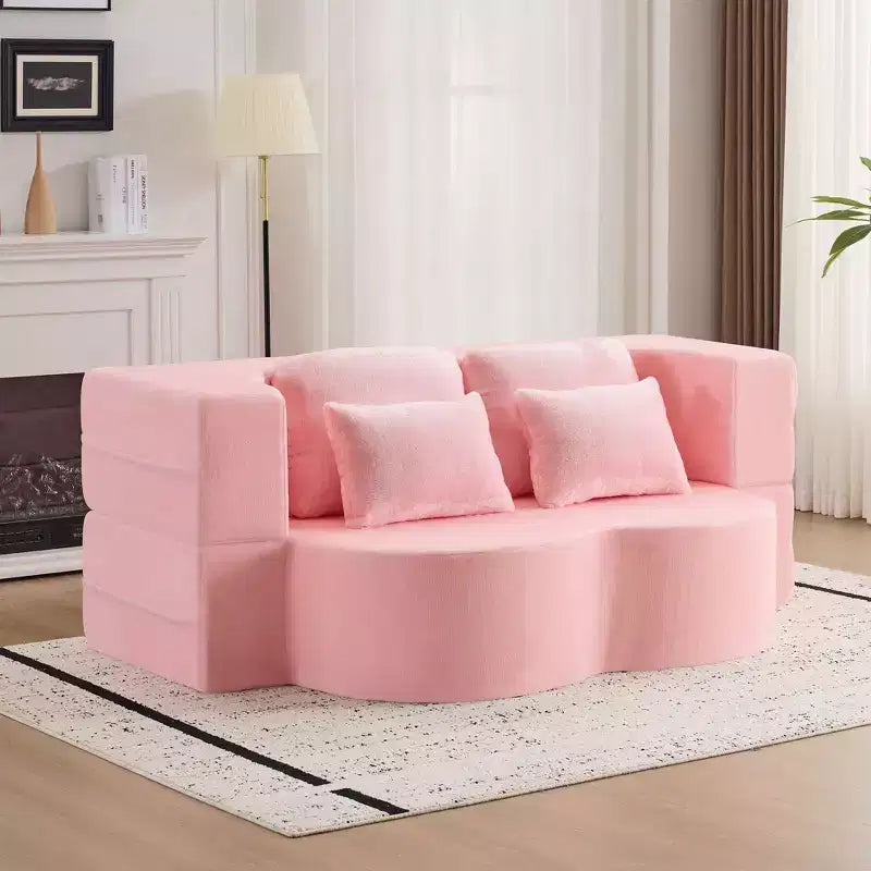 Okak Modern Convertible Floor Folding Sofa Futon Couch with Pillows,Comfy Foam Sofa Sleeper Couch for Living Room,Apartment