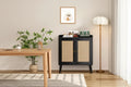 JVNOXK Sideboard Buffet Cabinet with Storage, Bar Liquor Cabinet with Rattan Decorated Doors, Credenza Console Tablefor -Black