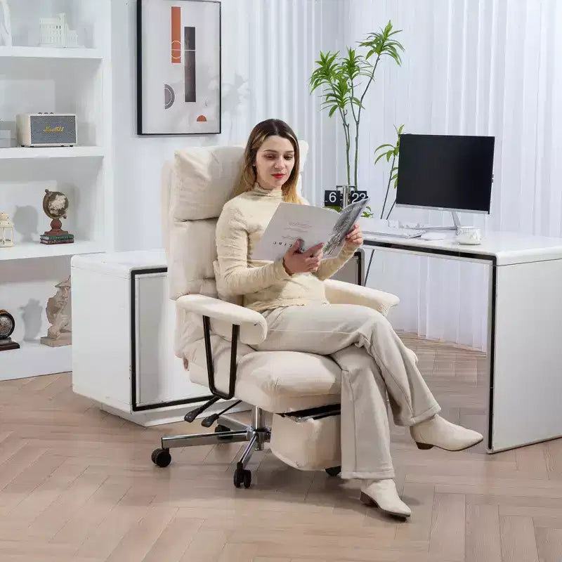 Chaise de bureau de direction avec support lombaire, repose-pieds, chaise de bureau inclinable à dossier haut et surrembourrée