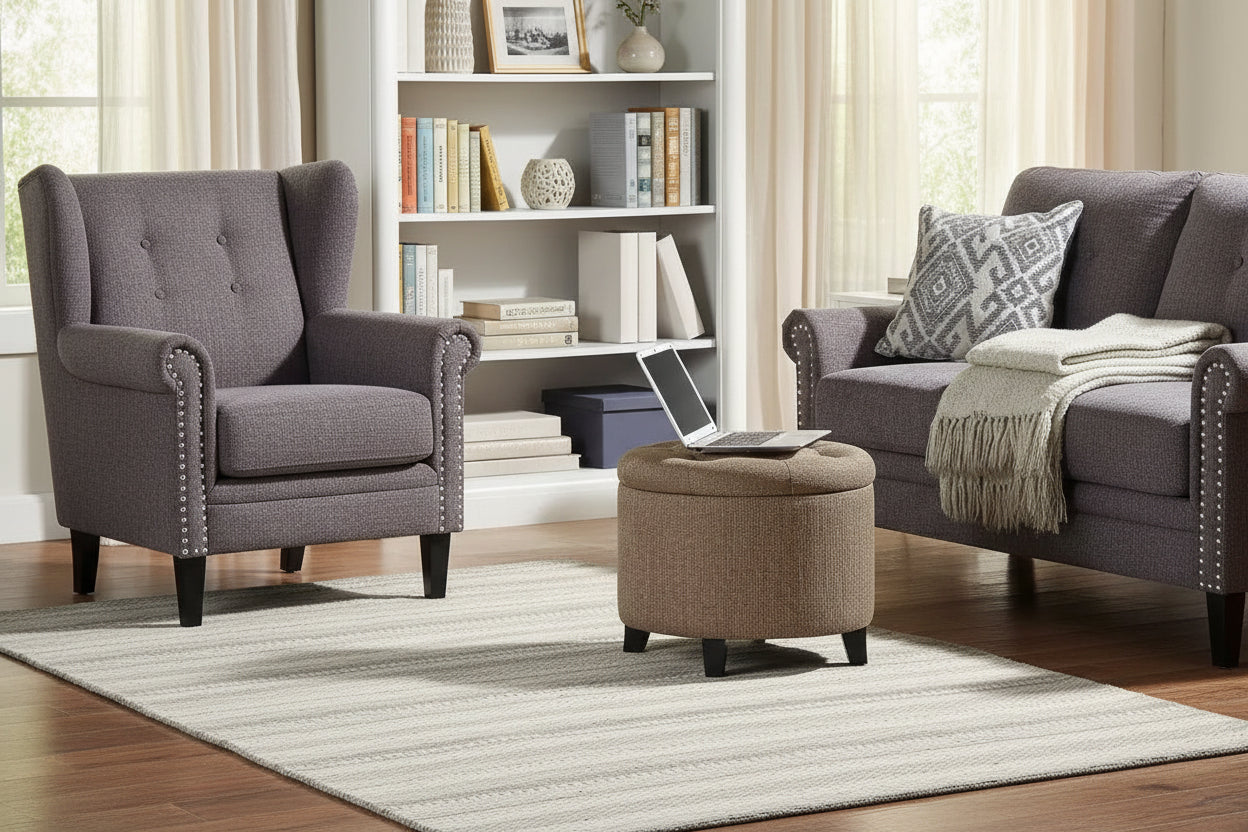 HomeStock Comfort Round Storage Ottoman