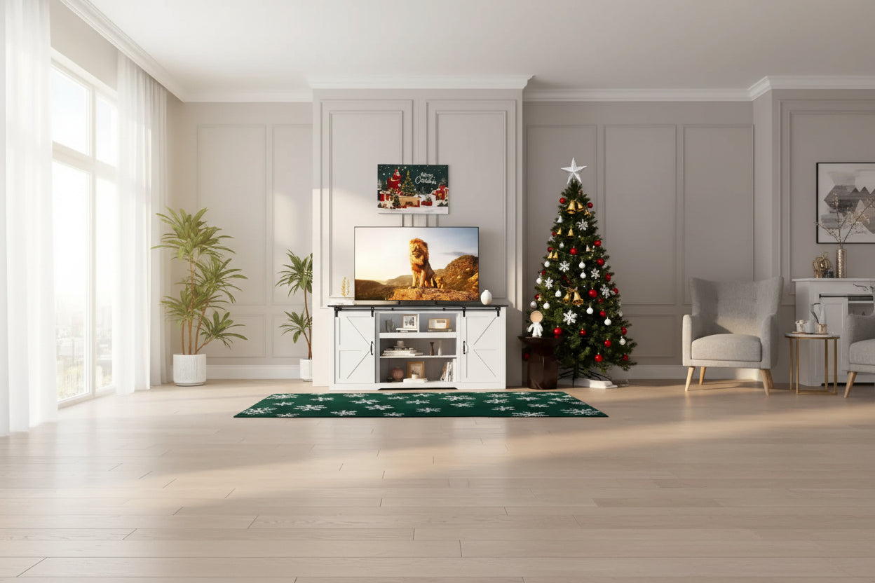 70 Farmhouse TV Stands for 80 TVs, Rustic Wooden Entertainment Center with Adjustable Shelves & Sliding Barn Door,TV Console Table with Open Storage